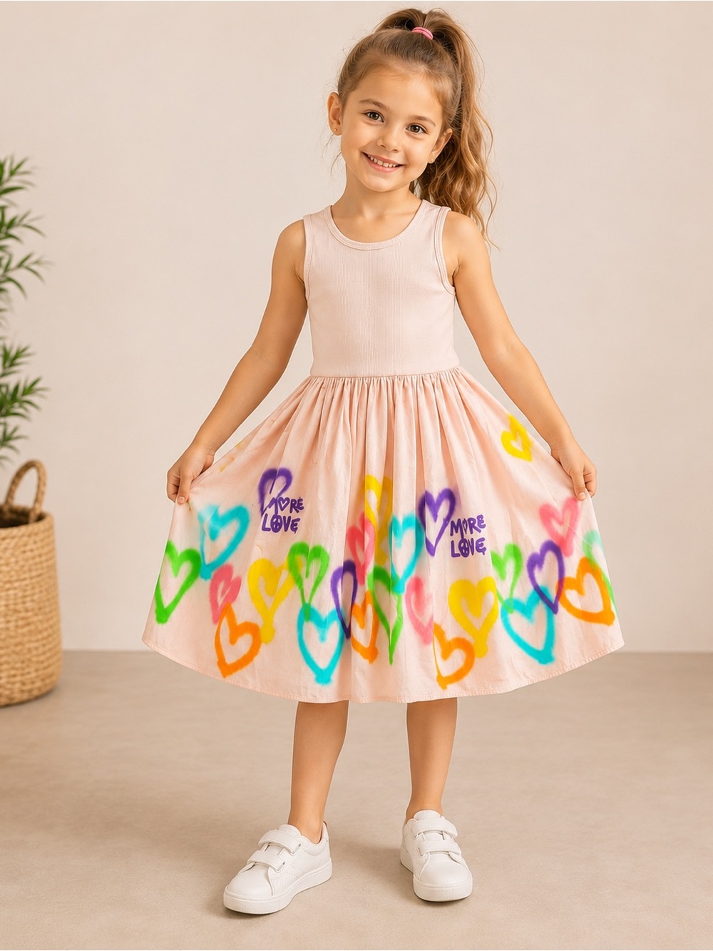 MOLO Kids' Girl's Cassandra Heart-print Dress In Colourful Hearts Size 5/6 Years